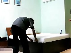 Indian bhabhi in blue lingerie teasing young room service boy