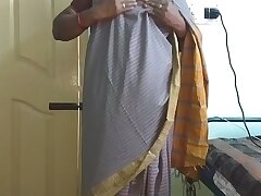 desi  indian tamil telugu kannada malayalam hindi horny cheating wife vanitha wearing grey colour saree  showing big boobs and shaved pussy press hard boobs press nip rubbing pussy masturbation
